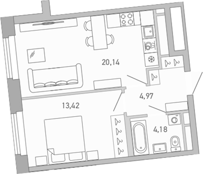 1-комнатная квартира 42.71 м², 8/10 эт., ЖК «Министр»
