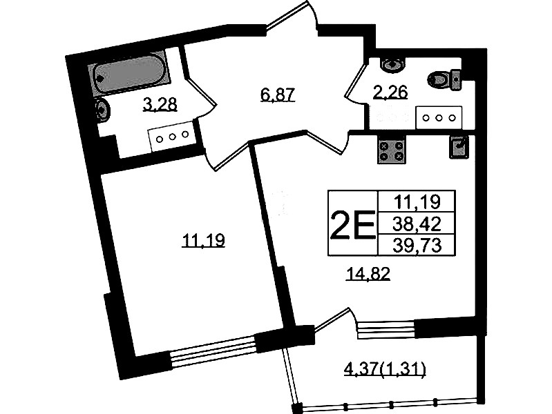 1-комнатная квартира 39.73 м², 17/22 эт., ЖК «Левитан»