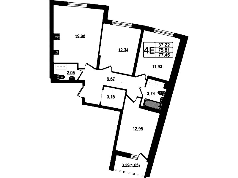 3-комнатная квартира 77.46 м², 10/22 эт., ЖК «Левитан»