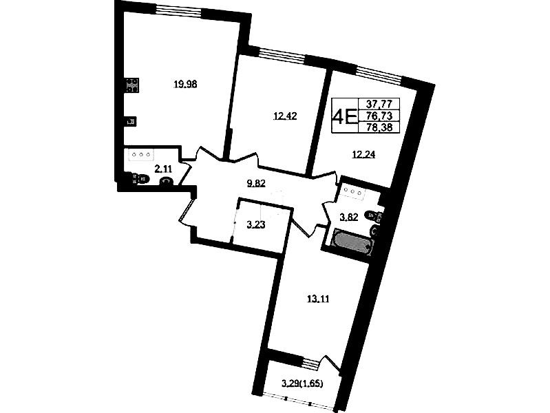 3-комнатная квартира 78.38 м², 11/22 эт., ЖК «Левитан»