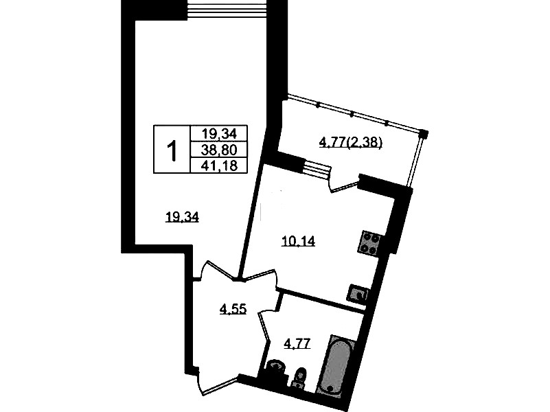 1-комнатная квартира 41.18 м², 1/22 эт., ЖК «Левитан»