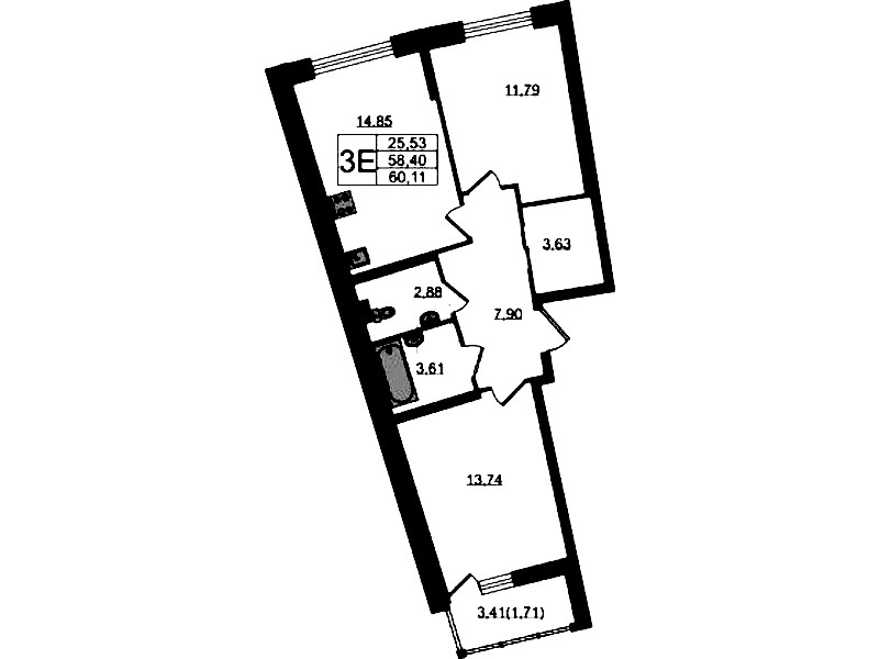 2-комнатная квартира 60.11 м², 1/22 эт., ЖК «Левитан»