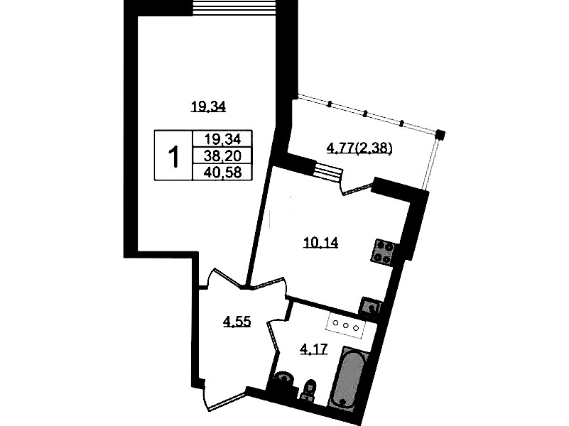 1-комнатная квартира 40.58 м², 2/22 эт., ЖК «Левитан»