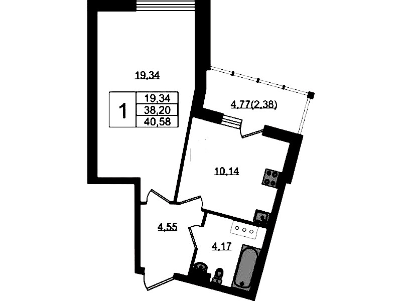 1-комнатная квартира 40.58 м², 9/22 эт., ЖК «Левитан»