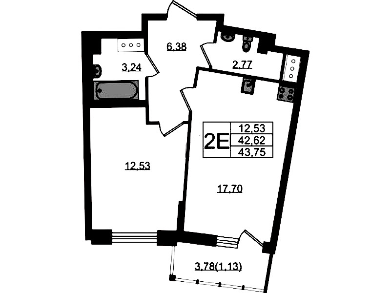 1-комнатная квартира 43.75 м², 9/22 эт., ЖК «Левитан»