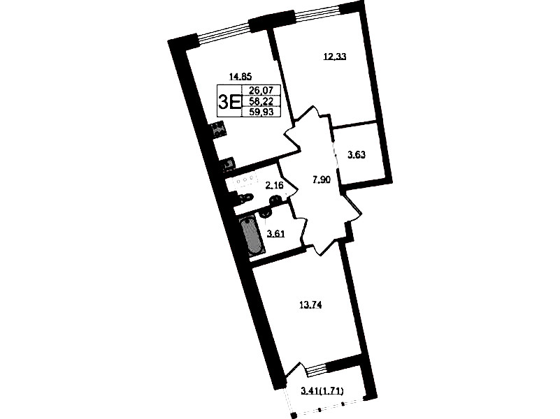 2-комнатная квартира 59.93 м², 9/22 эт., ЖК «Левитан»