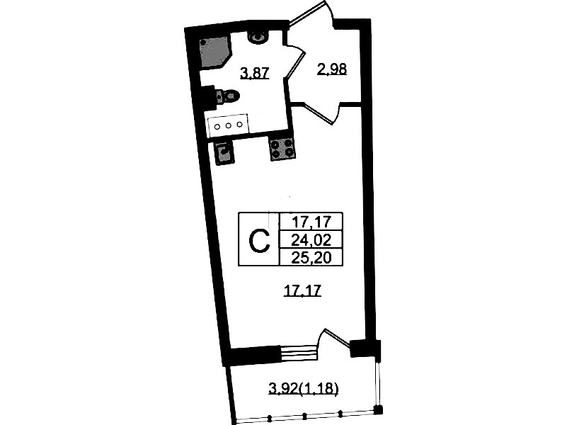 Квартира студия 25.2 м², 15/22 эт., ЖК «Левитан»