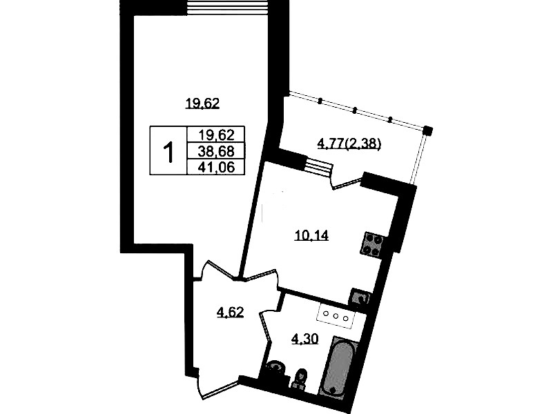 1-комнатная квартира 41.06 м², 17/22 эт., ЖК «Левитан»