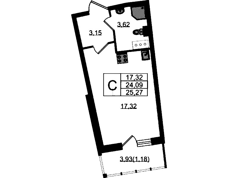 Квартира студия 25.27 м², 18/22 эт., ЖК «Левитан»