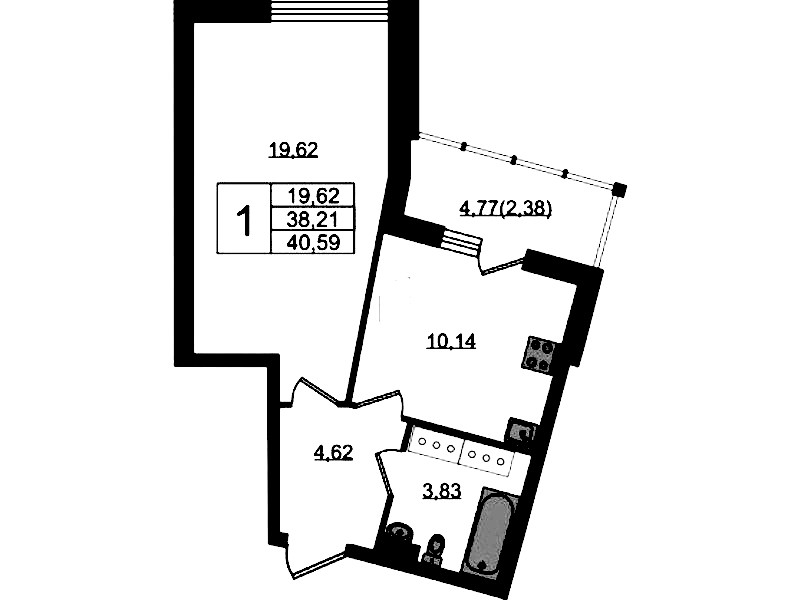 1-комнатная квартира 40.59 м², 22/22 эт., ЖК «Левитан»
