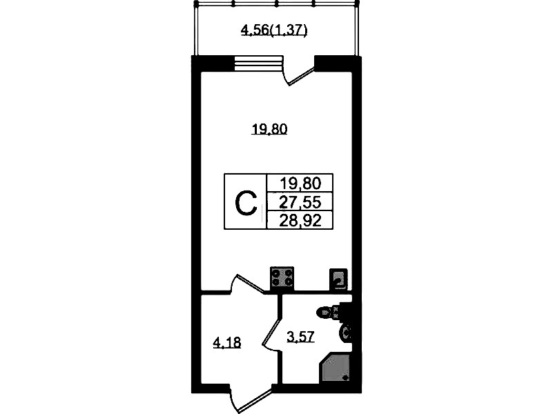 Квартира студия 28.92 м², 1/22 эт., ЖК «Левитан»