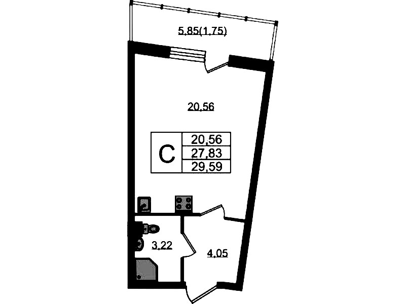 Квартира студия 29.59 м², 1/22 эт., ЖК «Левитан»