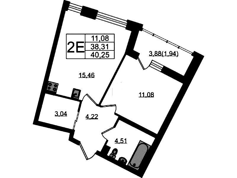 1-комнатная квартира 40.25 м², 1/22 эт., ЖК «Левитан»