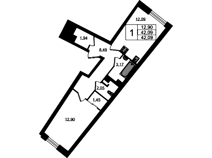 1-комнатная квартира 42.09 м², 1/22 эт., ЖК «Левитан»