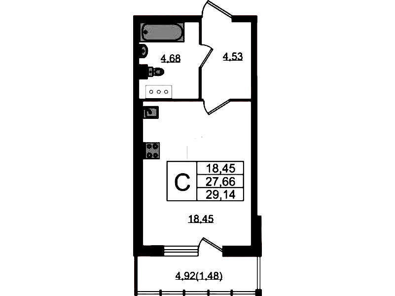 Квартира студия 29.14 м², 4/22 эт., ЖК «Левитан»
