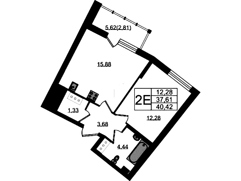 1-комнатная квартира 40.42 м², 13/22 эт., ЖК «Левитан»