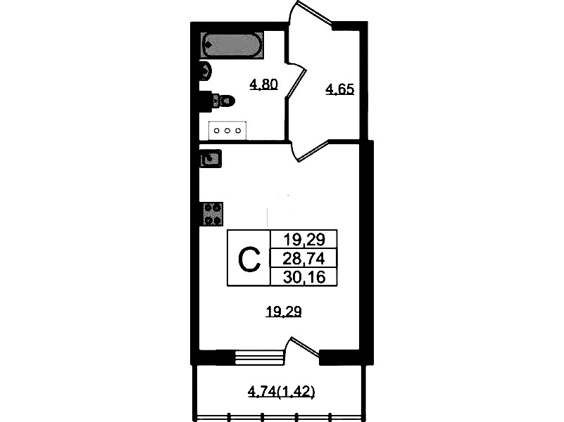 Квартира студия 30.16 м², 14/22 эт., ЖК «Левитан»