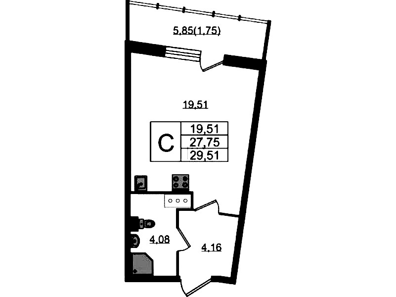 Квартира студия 29.51 м², 17/22 эт., ЖК «Левитан»