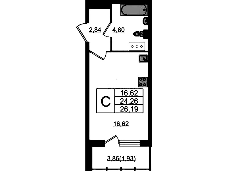 Квартира студия 26.19 м², 18/22 эт., ЖК «Левитан»