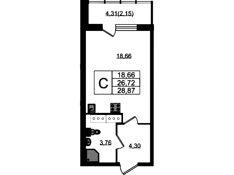 Квартира студия 28.87 м², 19/22 эт., ЖК «Левитан»
