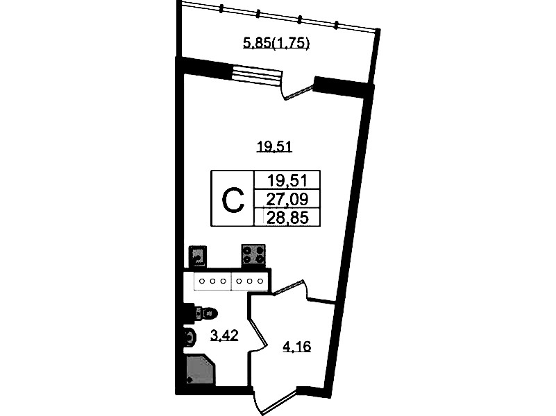 Квартира студия 28.85 м², 19/22 эт., ЖК «Левитан»