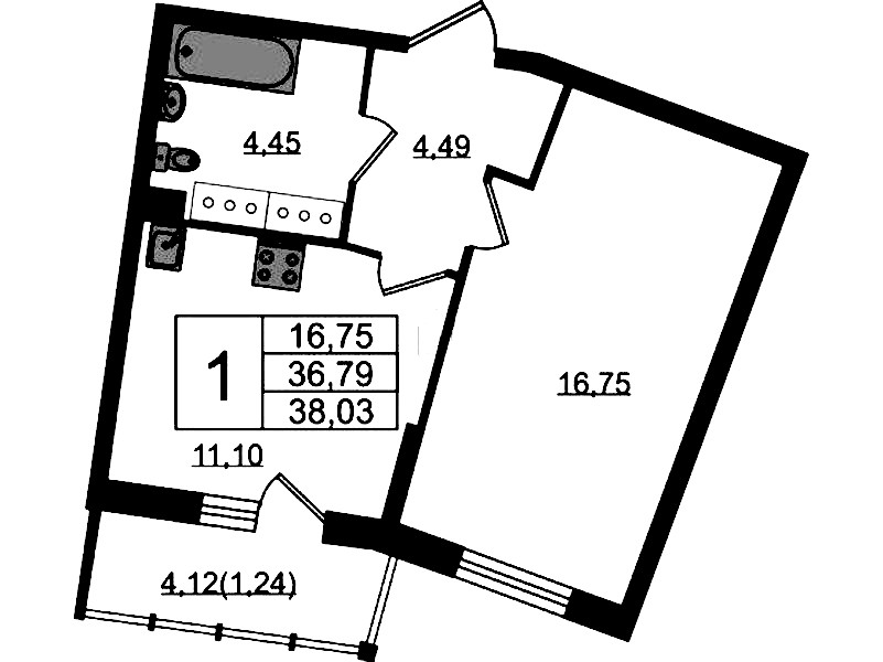 1-комнатная квартира 38.03 м², 19/22 эт., ЖК «Левитан»