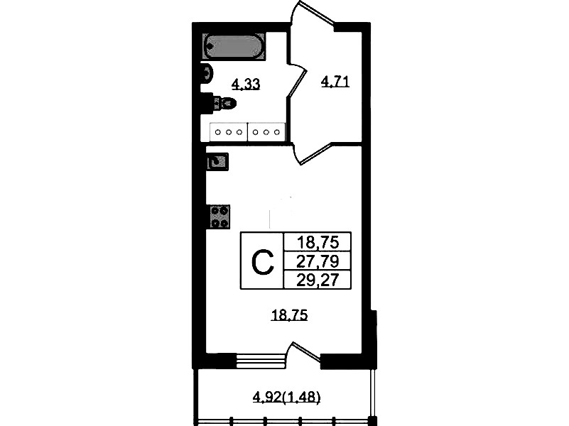 Квартира студия 29.27 м², 19/22 эт., ЖК «Левитан»