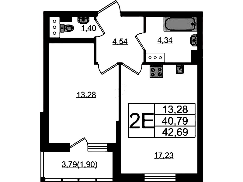 1-комнатная квартира 42.69 м², 4/22 эт., ЖК «Левитан»