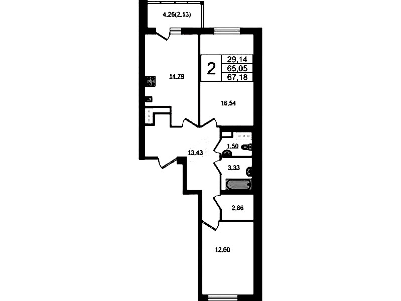 2-комнатная квартира 67.18 м², 7/22 эт., ЖК «Левитан»