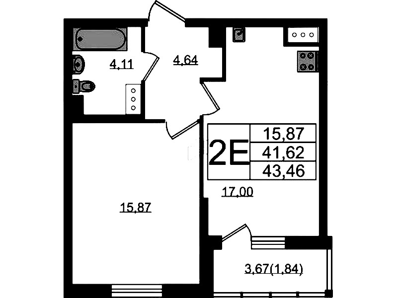 1-комнатная квартира 43.46 м², 10/22 эт., ЖК «Левитан»