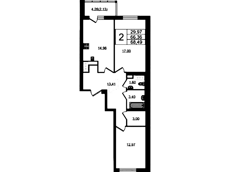 2-комнатная квартира 68.49 м², 11/22 эт., ЖК «Левитан»
