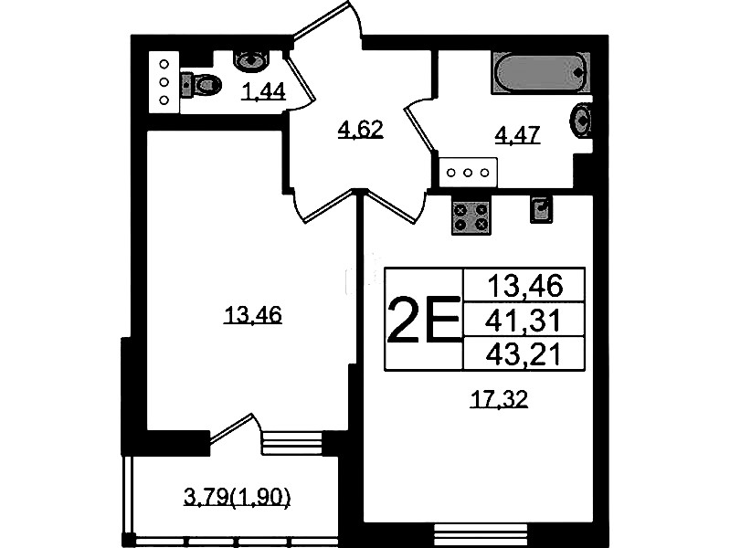 1-комнатная квартира 43.21 м², 12/22 эт., ЖК «Левитан»