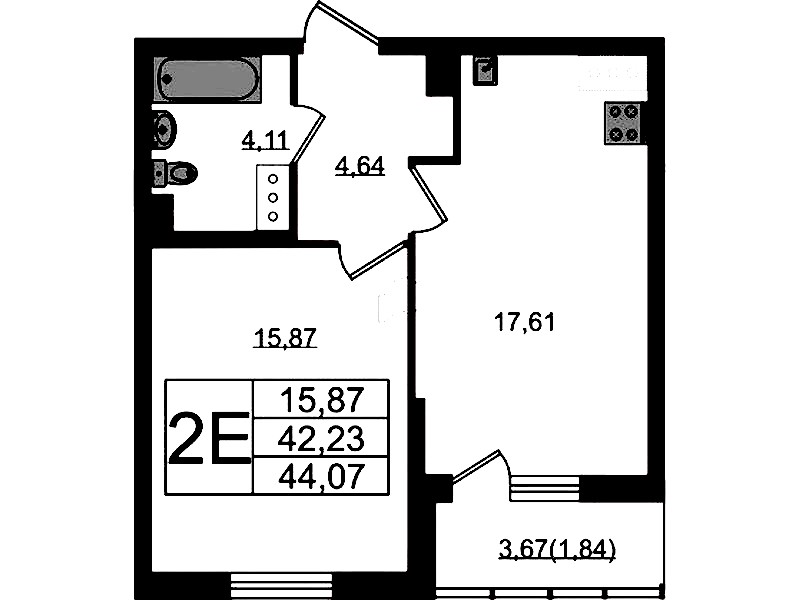 1-комнатная квартира 44.07 м², 3/22 эт., ЖК «Левитан»
