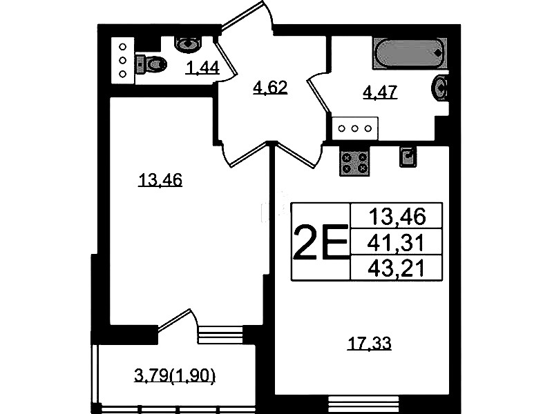 1-комнатная квартира 43.21 м², 14/22 эт., ЖК «Левитан»