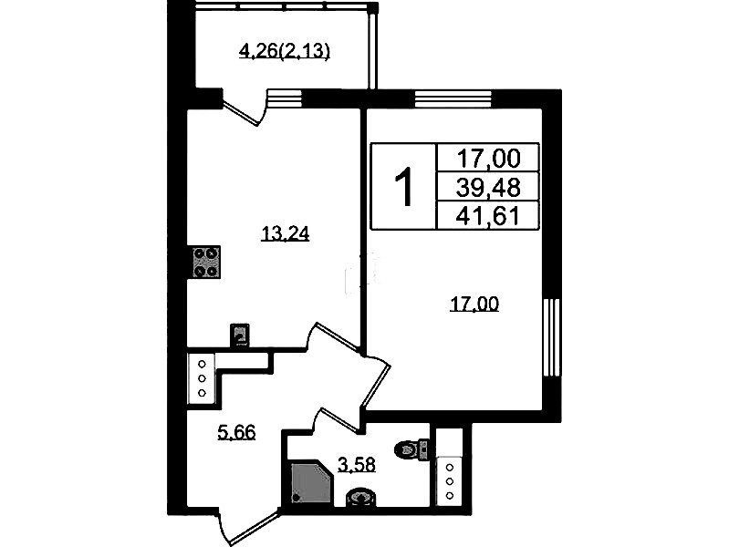 1-комнатная квартира 41.61 м², 15/22 эт., ЖК «Левитан»