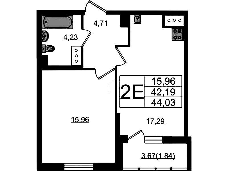 1-комнатная квартира 44.03 м², 15/22 эт., ЖК «Левитан»
