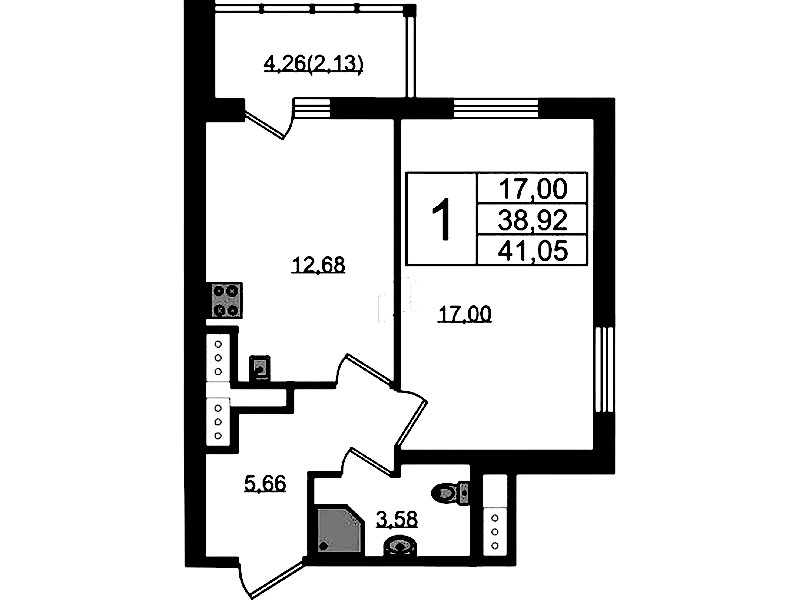 1-комнатная квартира 41.05 м², 20/22 эт., ЖК «Левитан»