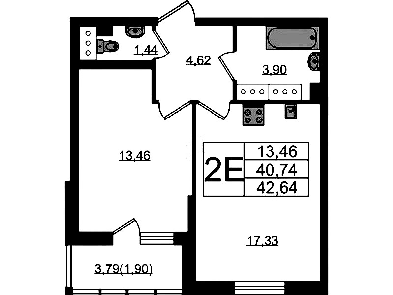 1-комнатная квартира 42.64 м², 20/22 эт., ЖК «Левитан»