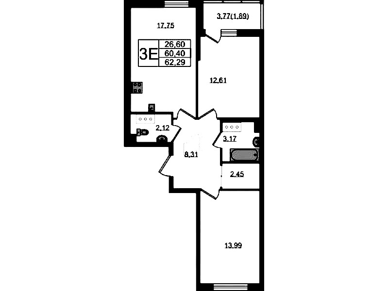 2-комнатная квартира 62.29 м², 4/22 эт., ЖК «Левитан»
