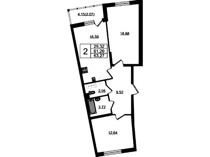 2-комнатная квартира 63.27 м², 11/22 эт., ЖК «Левитан»