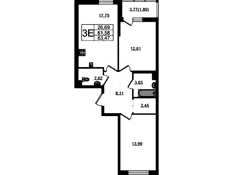 2-комнатная квартира 63.47 м², 2/22 эт., ЖК «Левитан»