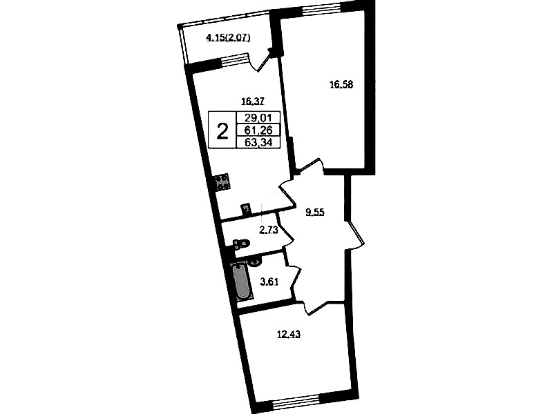 2-комнатная квартира 63.34 м², 2/22 эт., ЖК «Левитан»