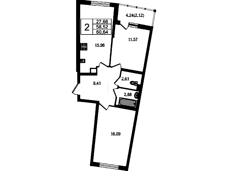 2-комнатная квартира 60.64 м², 2/22 эт., ЖК «Левитан»