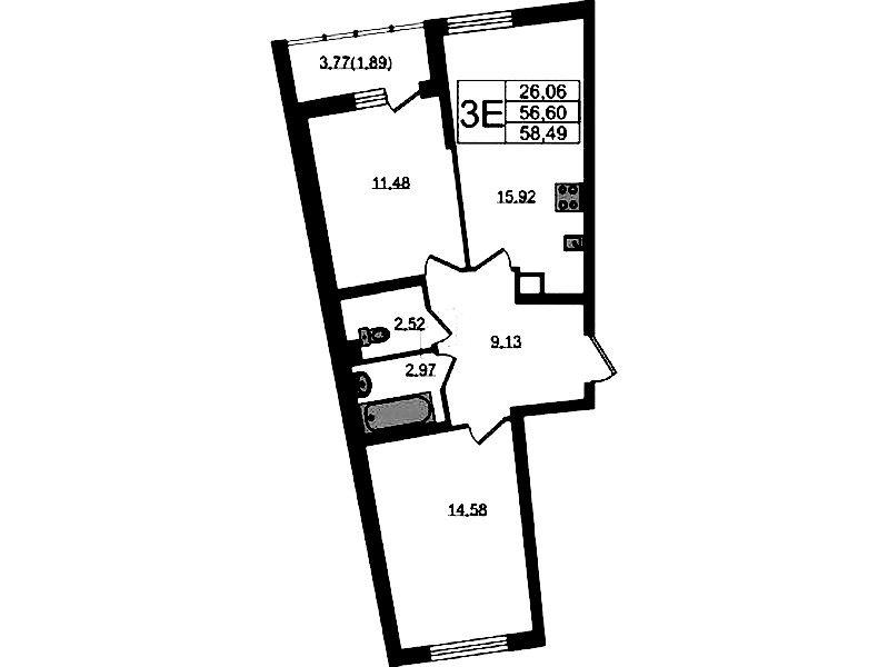 2-комнатная квартира 58.49 м², 2/22 эт., ЖК «Левитан»