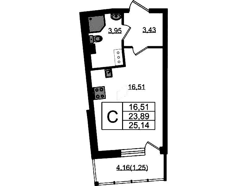 Квартира студия 25.14 м², 7/22 эт., ЖК «Левитан»