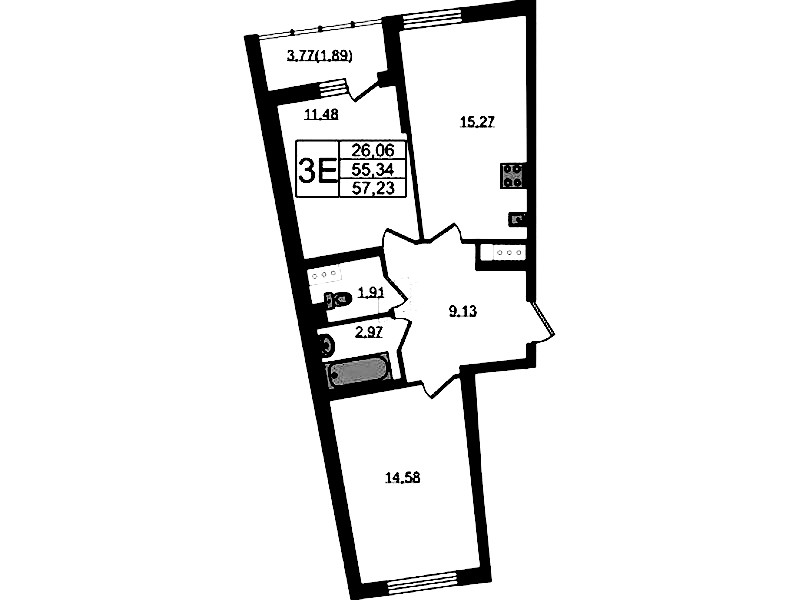 2-комнатная квартира 57.23 м², 9/22 эт., ЖК «Левитан»