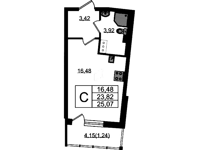 Квартира студия 25.07 м², 10/22 эт., ЖК «Левитан»