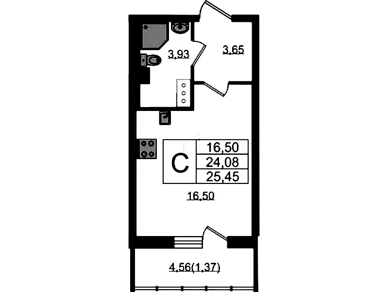 Квартира студия 25.45 м², 12/22 эт., ЖК «Левитан»