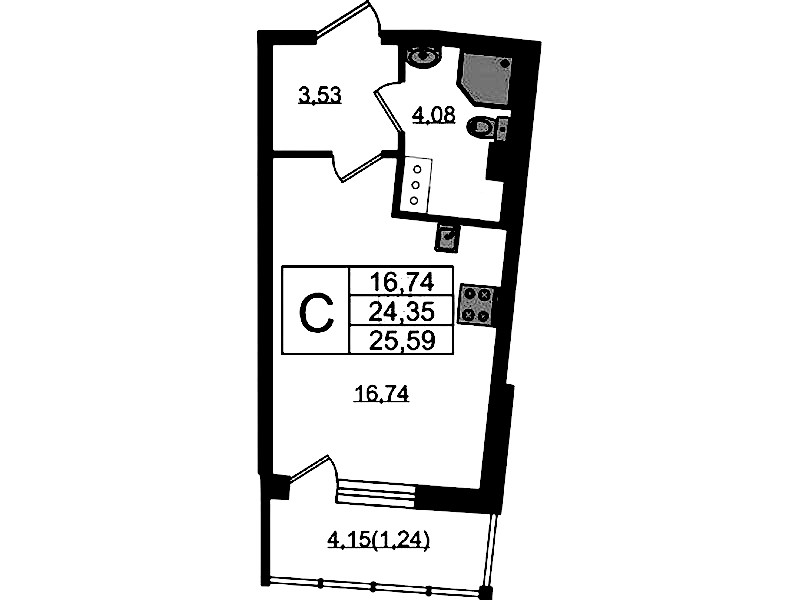 Квартира студия 25.59 м², 13/22 эт., ЖК «Левитан»