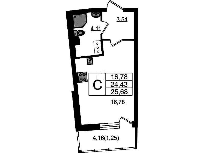 Квартира студия 25.68 м², 15/22 эт., ЖК «Левитан»